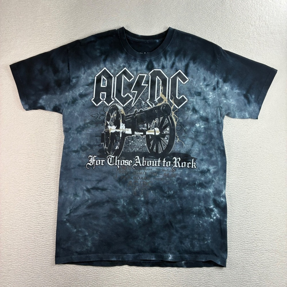 ACDC For Those About To‎ Rock T Shirt Men L Black Tie Dye Liquid Blue Band Tee